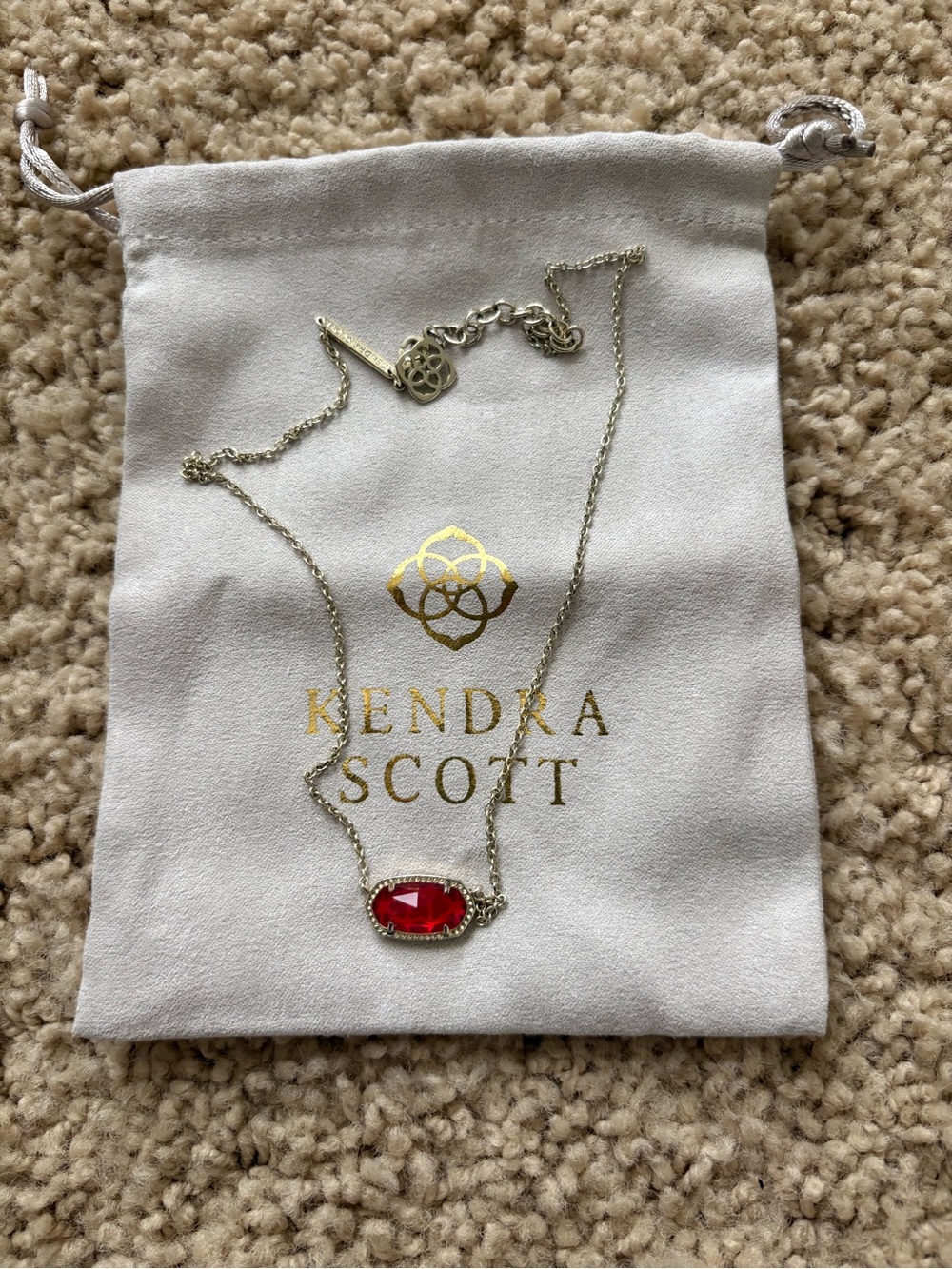 Kendra Scott Gold Necklace with Red Oval Stone